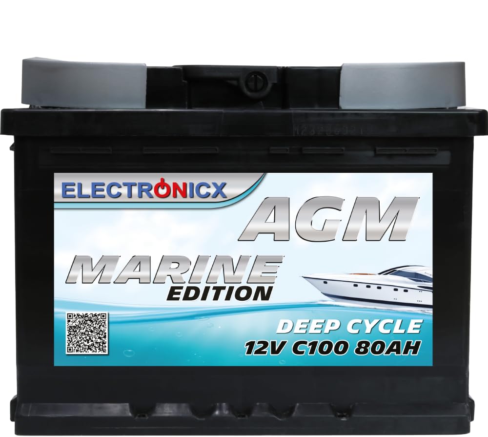 Premium AGM Batterie 80Ah 12V Marine Wohnwagen Solarbatterie, Camping & Mover Optimal für solar Batterien & Akku - Zuverlässige Wohnmobil 80 Ah Boote von Electronicx