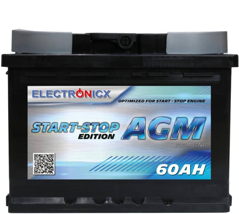 Autobatterie 60Ah AGM 12V - Start Stop Starterbatterie, Kfz Batterie, Pkw Batterie Starterbatterien AGM Batterie Battery 60 Ah Electronicx Langlebig von Electronicx