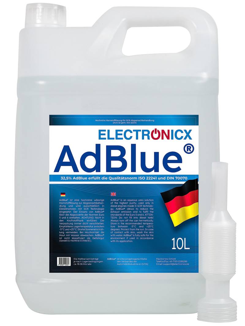 Electronicx AdBlue 10 Liter für Diesel Kanister Harnstofflösung gemäß ISO 22241/1 DIN 70070 VDA lizenziert für SCR-Abgasnachbehandlung Ad Blue Adblue kaufen einfüllstutzen adblue von Electronicx