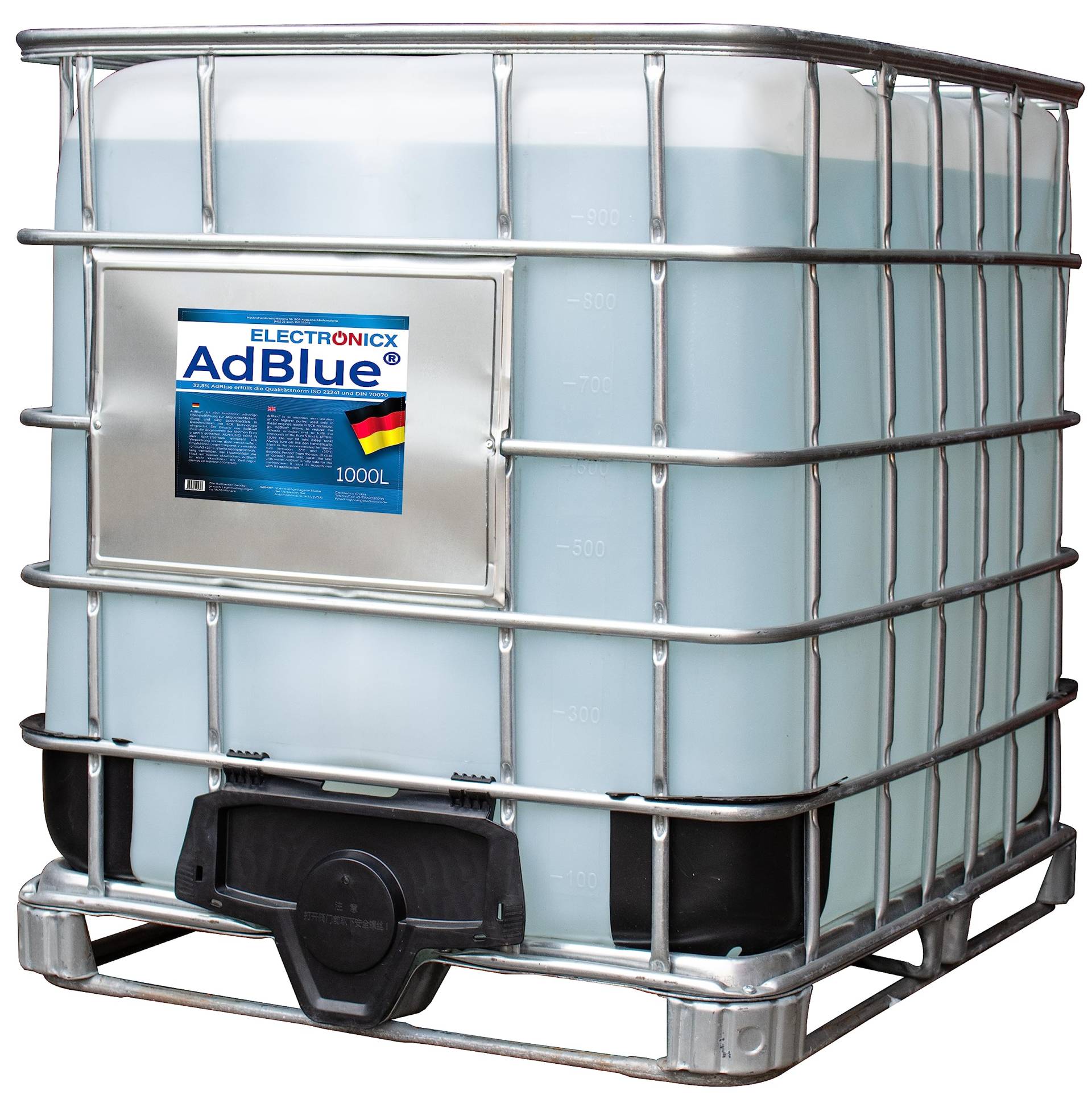 Electronicx AdBlue 1000 Liter für Diesel IBC Container - Harnstofflösung ISO 22241/1, DIN 70070 VDA-lizenziert - SCR-Abgasnachbehandlung von Electronicx