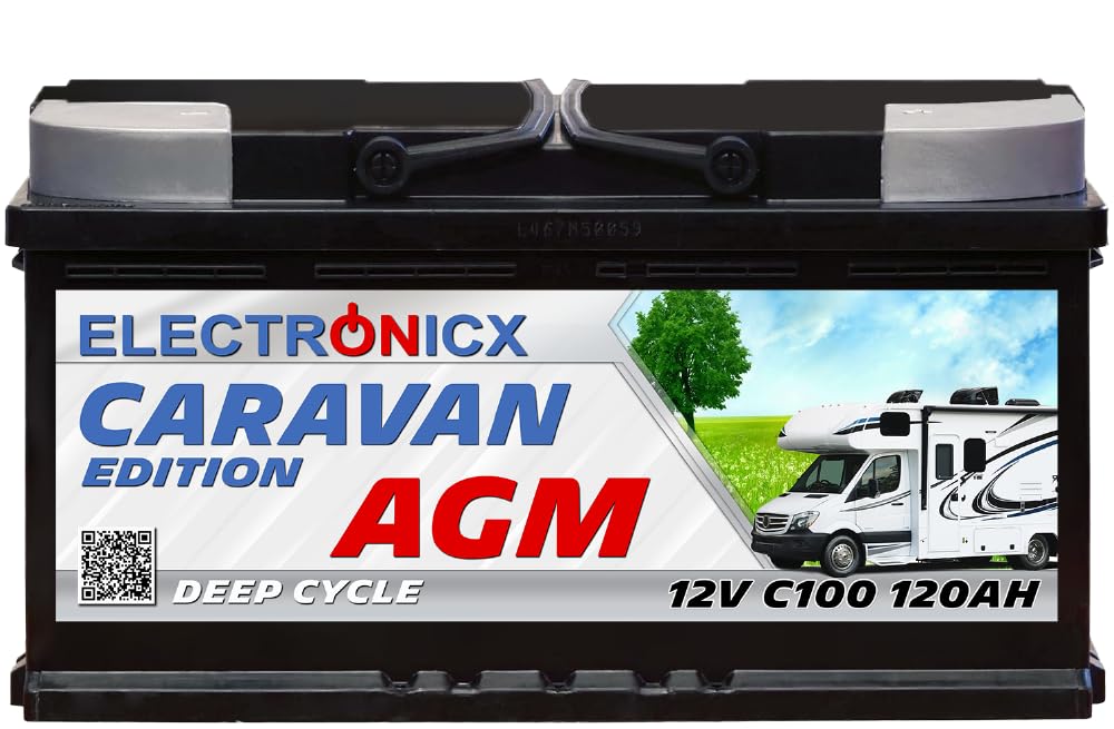 AGM Batterie 120Ah 12V Solarbatterie, Ideal für Wohnwagen, Mover, Wohnmobil & Camping - Batterie 12V 120Ah Solaranlagen, Boot & Rangierhilfe, Batterie von Electronicx