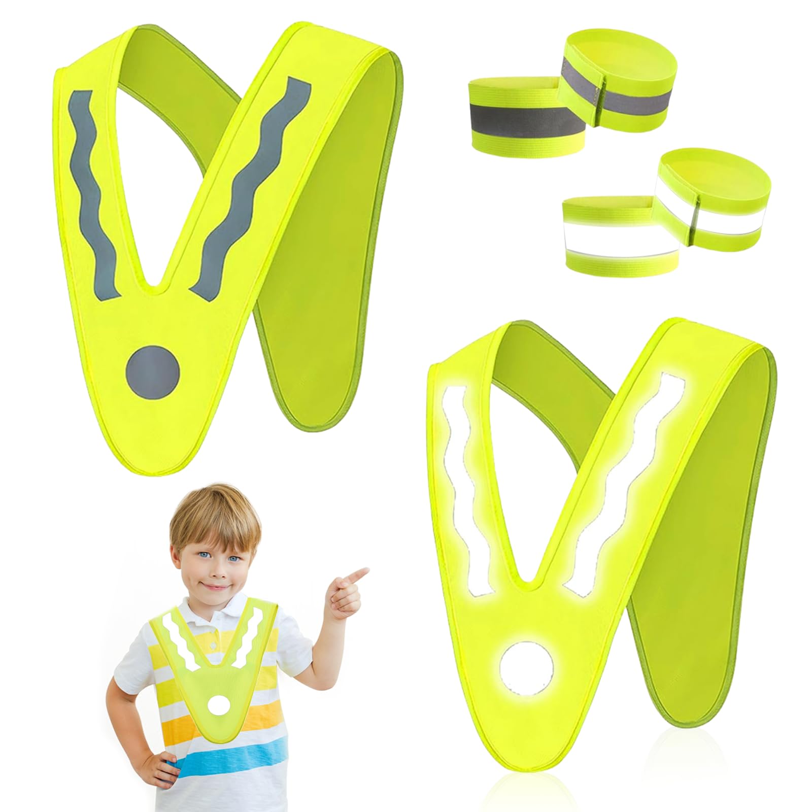 Elfinfi 2 Stück Warnweste Kinder, V-Form Reflektoren Kinder mit 4 Stück Reflektorband, Leichte Kinder Warnweste für Kinder, Laufen, Radfahren, Stark Reflektierend zur Sicherheit der Kinder Elfinfi 2 Stück Warnweste Kinder, V-Form Reflektoren Kinder mit 4 Stück Reflektorband, Leichte Kinder Warnweste für Kinder, Laufen, Radfahren, Stark Reflektierend zur Sicherheit der Kinder von Elfinfi