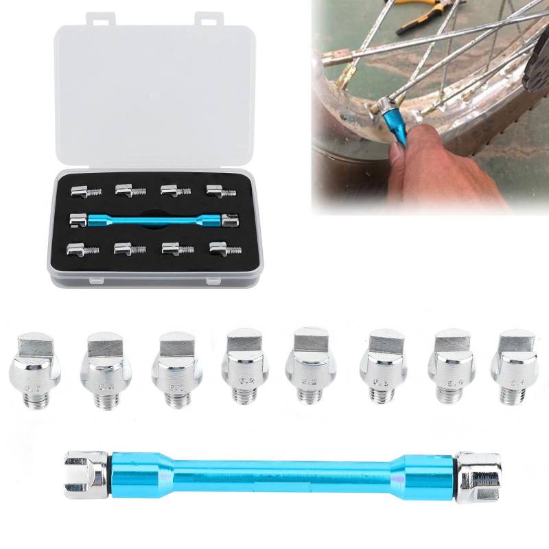ElgnAura Motorcycle Spoke Wech Set, einstellbares Motorrad -Tool mit 10 austauschbaren Spitzen und Lagerhülsen für die meisten Motorrads (A(Blue)) von ElgnAura