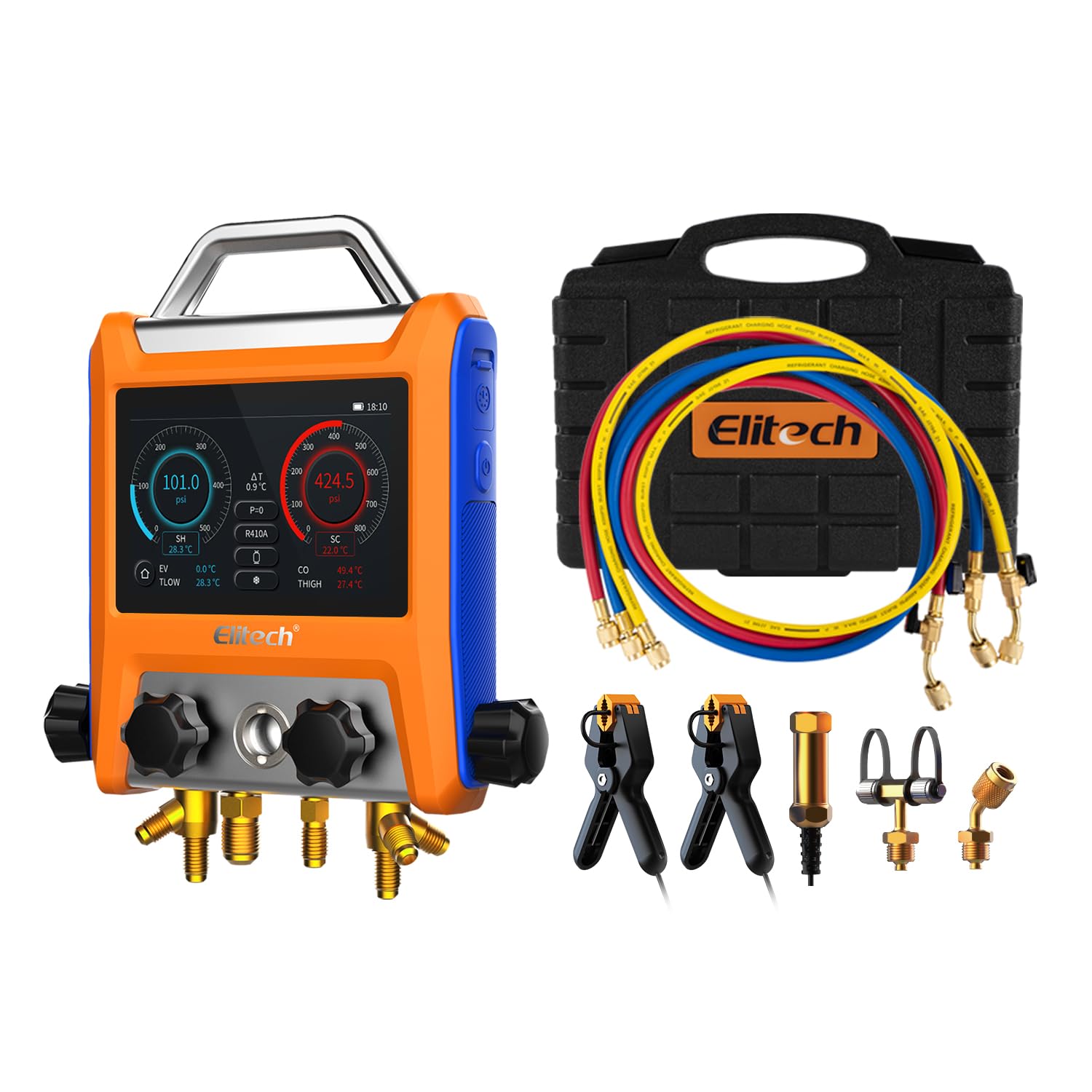 Elitech HVAC Kältemittelmanometer Intelligentes Vier-Wege EMG-40V - Präzise Druck- Und Temperaturmessung, Mehrfach-Kältemittelkompatibilität, Kurvenanzeige Elitech HVAC Kältemittelmanometer Intelligentes Vier-Wege EMG-40V - Präzise Druck- Und Temperaturmessung, Mehrfach-Kältemittelkompatibilität, Kurvenanzeige von Elitech