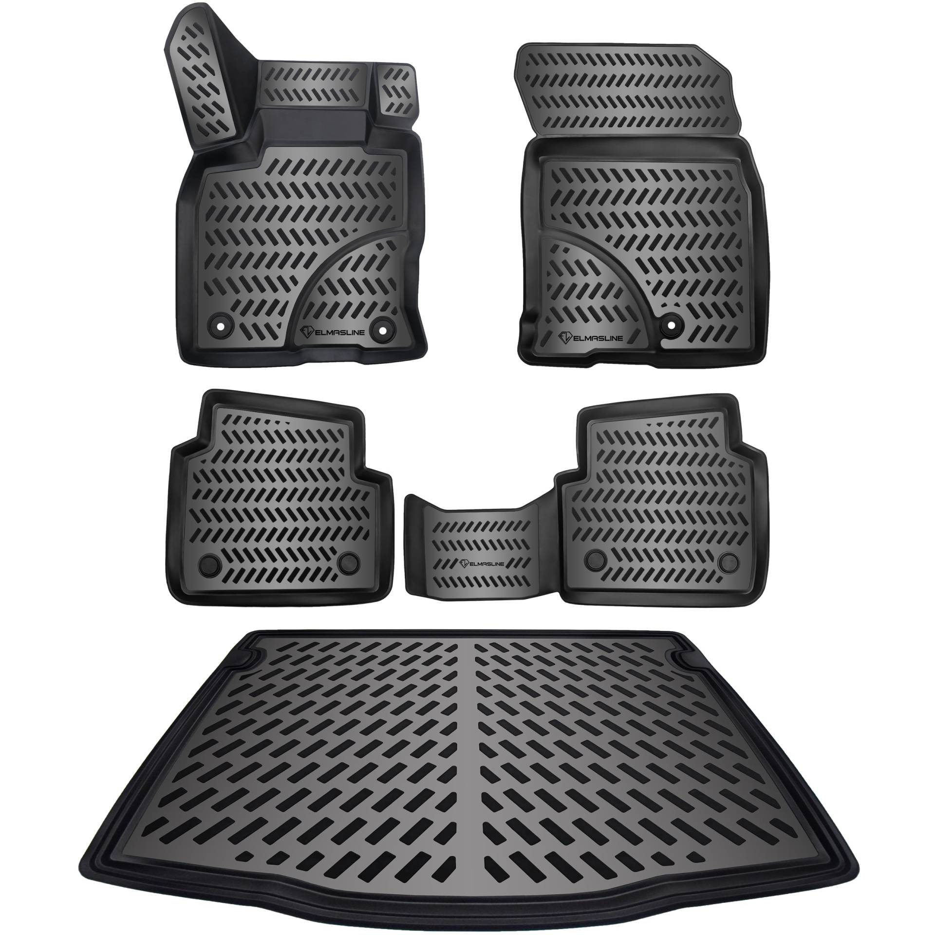 ELMASLINE 3D Gummimatten + Kofferraumwanne Set für Ford KUGA 3 (III) 2019-2024 | Fußmatten Hoher Rand von Elmasline