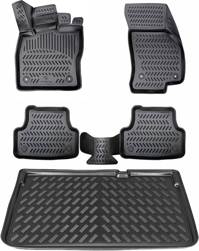 ELMASLINE 3D Gummimatten & Kofferraumwanne Set für Ford Transit Connect 3 ab 2022 | Zubehör Fußmatten Kofferraum von Elmasline