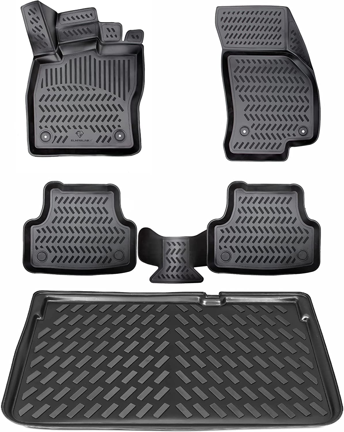 ELMASLINE 3D Gummimatten & Kofferraumwanne Set für Jeep Compass 1 (I) 2011-2016 | Zubehör Fußmatten Kofferraum von Elmasline