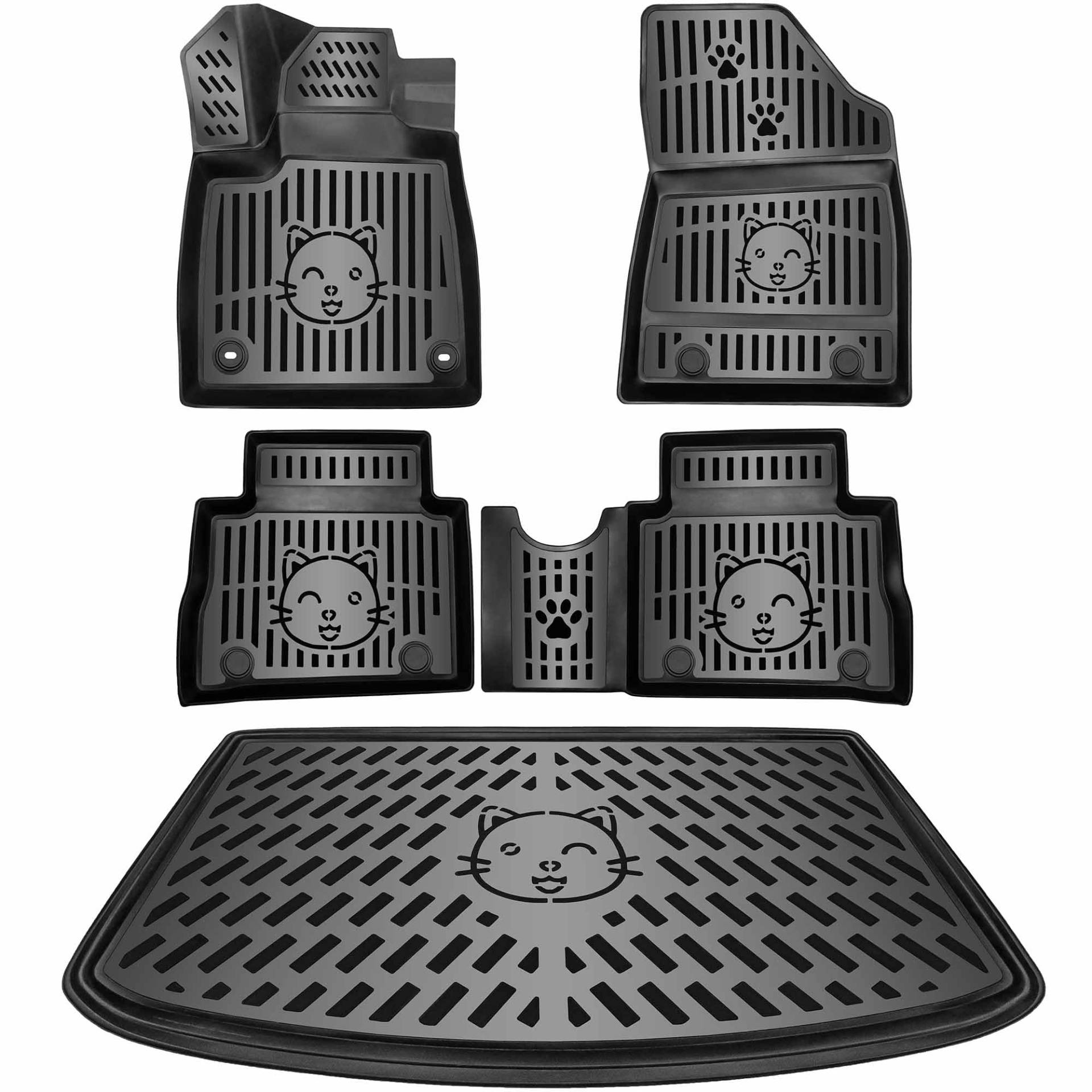 ELMASLINE 3D Gummimatten & Kofferraumwanne Set für ORA Funky CAT 2023-2024 | Zubehör Fußmatten Kofferraum | Design mit Katze von Elmasline