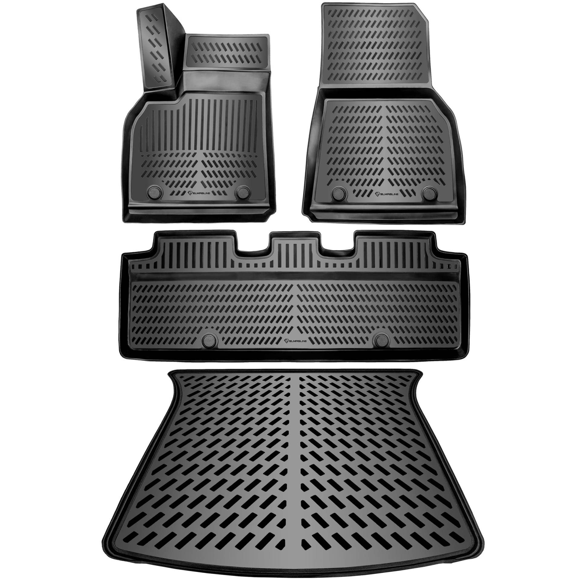 ELMASLINE 3D Gummimatten & Kofferraumwanne Set für Tesla Model Y 2020-2024 | Zubehör Fußmatten + Kofferraummatte von Elmasline