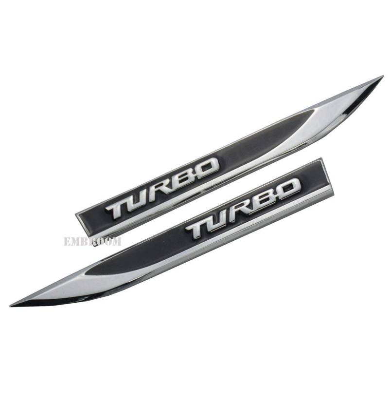2 x Turbo 3D Metall Auto-Embleme für Kotflügel, Heckklappe und Kofferraum - Universelles Abzeichen Aufkleber Ersatz von EmbRoom
