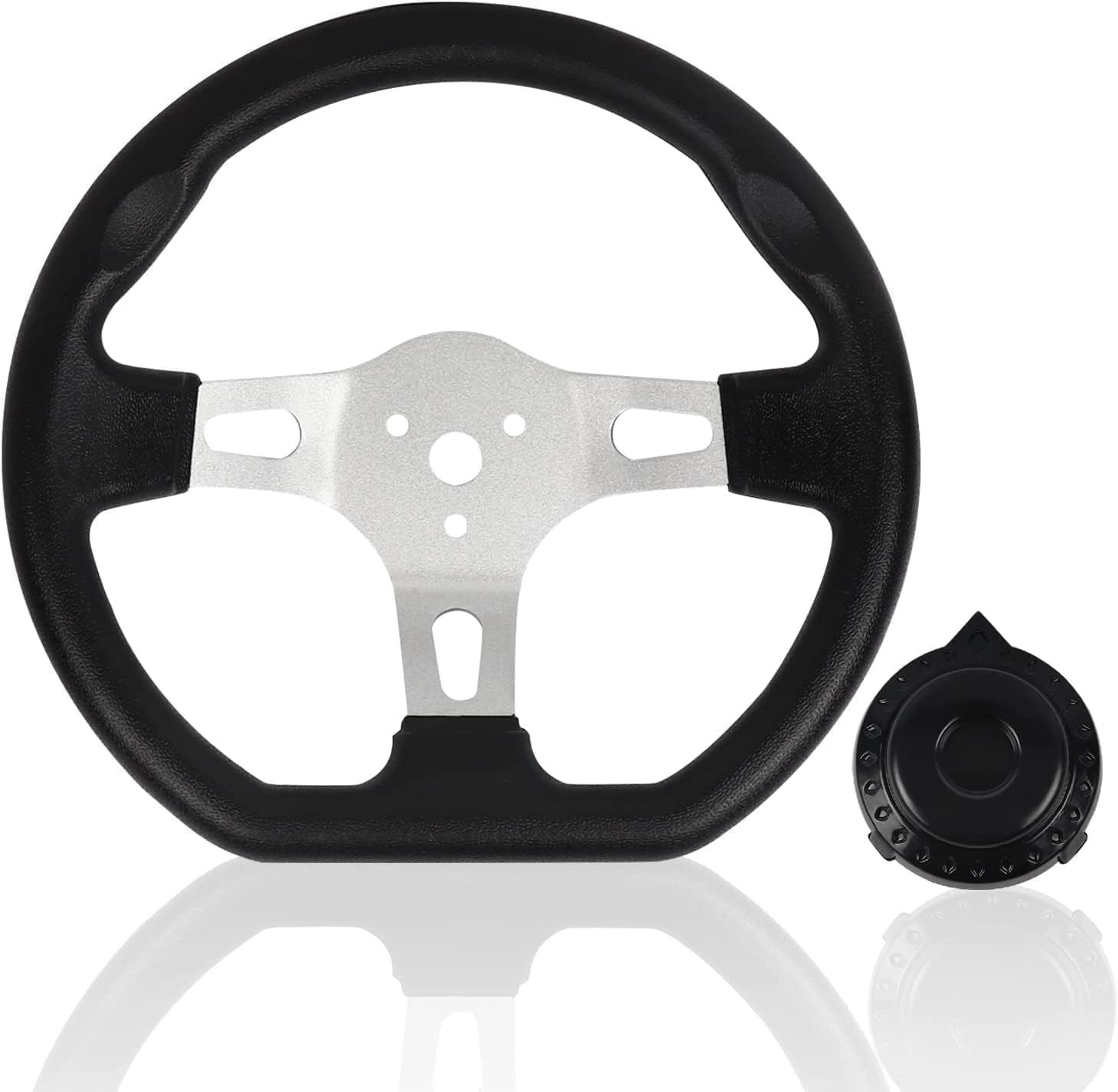 Kart-Lenkrad, 27 cm, 3 Speichen, Schnellverschluss, Offroad-Wagen, Lenkrad, Innenraum mit Löchern für Go-Kart, Strand, Kart, Ersatz-Fahrzeug, universell (27 cm, schwarz) von Enajucy