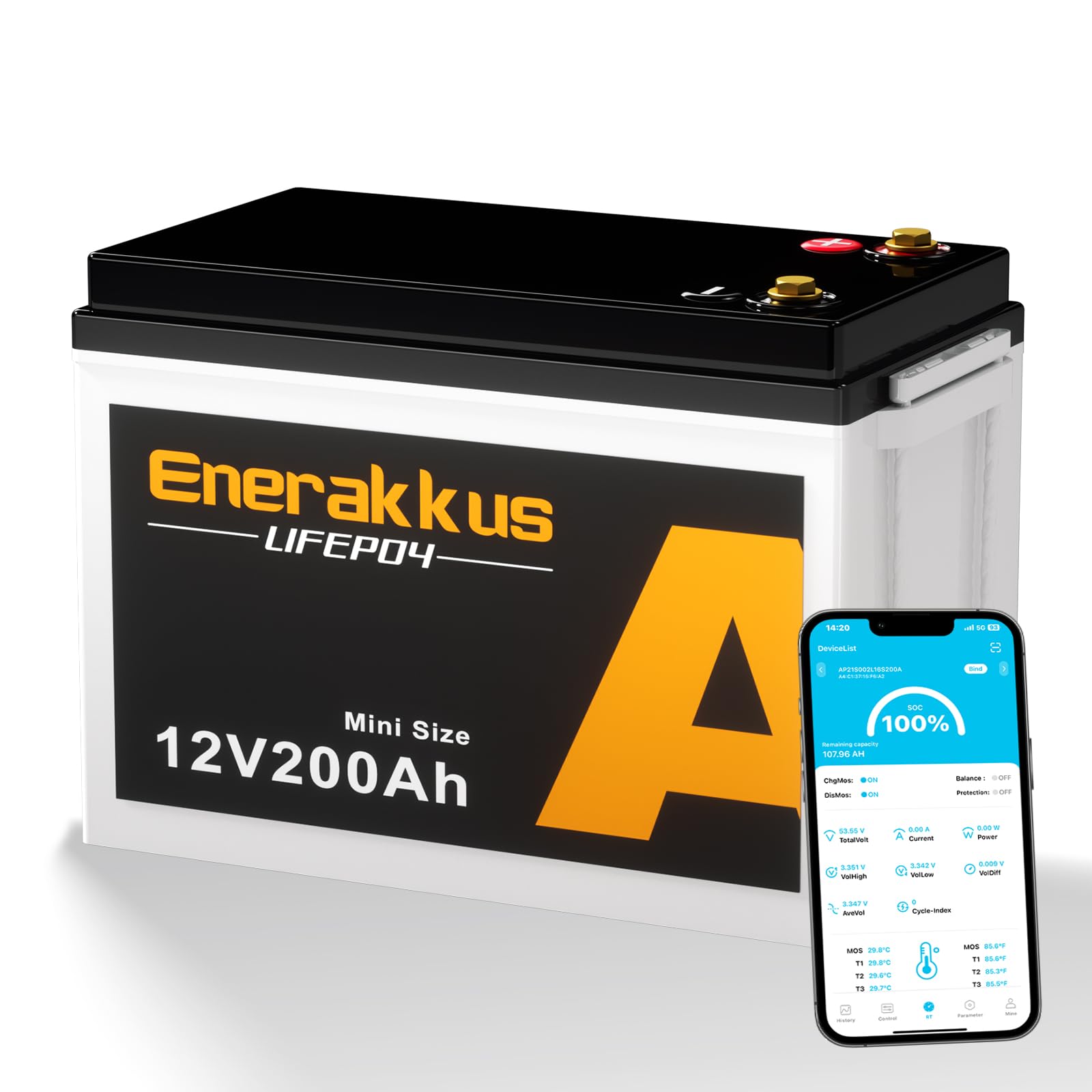 Enerakkus 12V 200Ah Mini LiFePO4 Batterie,Wiederaufladbare Lithium-Batterie,200A Bluetooth BMS Mit Tieftemperaturschutz,10 Jahre Lebensdauer,15000+Zyklen,2560Wh Lithium Akku für Camping, Wohnwagen,RV Enerakkus 12V 200Ah Mini LiFePO4 Batterie,Wiederaufladbare Lithium-Batterie,200A Bluetooth BMS Mit Tieftemperaturschutz,10 Jahre Lebensdauer,15000+Zyklen,2560Wh Lithium Akku für Camping, Wohnwagen,RV von Enerakkus