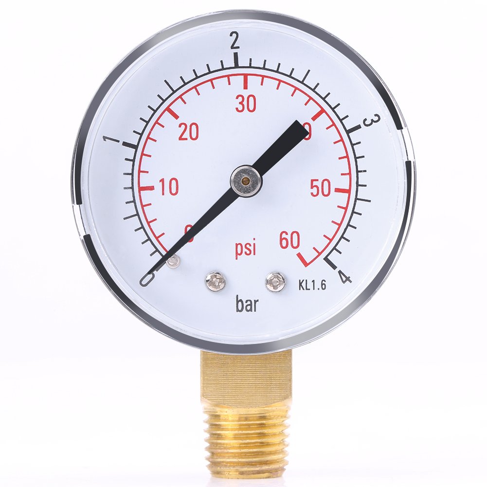 Pressure Gauge, Manometer Für Sandfilter, Manometer 1PC Mini-Manometer für Kraftstoff Luft Öl oder Wasser Dual Scale Manometer 0-4bar/0-60psi NPT von Entatial