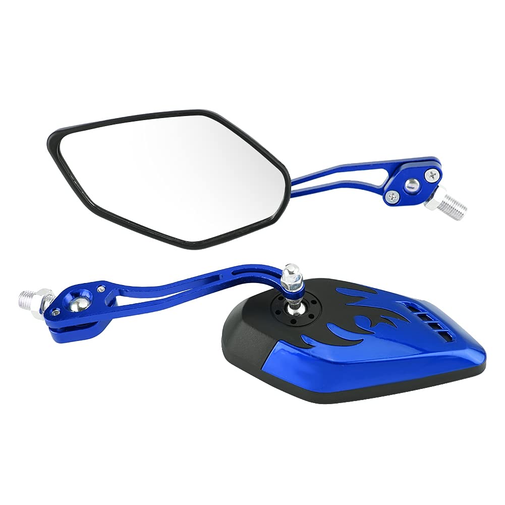 Motorrad-Seitenspiegel, verstellbare Motorrad-Rückspiegel Ultra Clear Universal Aluminiumlegierung Flammenmuster für Roller(Blau) von Entatial