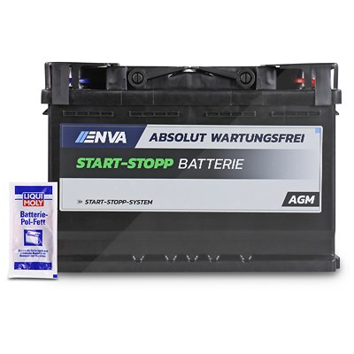 Enva AGM70 Starterbatterie 70Ah 760A + 1x 10g Batterie-Pol-Fett [Hersteller-Nr. EK700] für Ac, Alfa Romeo, Alpina, Aston Martin, Audi, BMW, Cadillac, von Enva