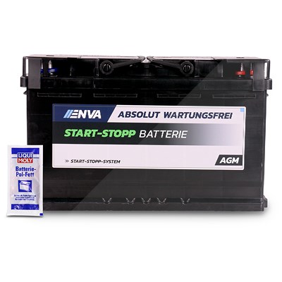 Enva AGM80 Starterbatterie 80Ah 800A + 1x 10g Batterie-Pol-Fett [Hersteller-Nr. EK800] für Alfa Romeo, Alpina, Audi, BMW, Cadillac, Chrysler, Dodge, F von Enva
