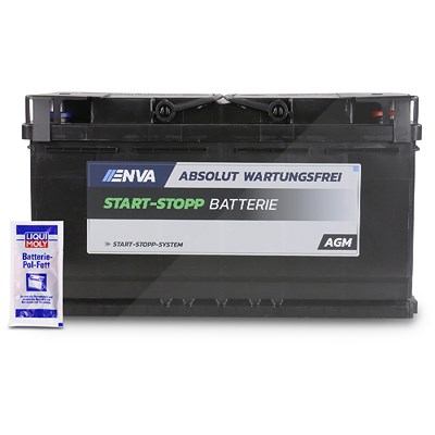 Enva AGM95 Starterbatterie 95Ah 850A + 1x 10g Batterie-Pol-Fett [Hersteller-Nr. EK950] für Alpina, Aston Martin, Audi, Bentley, BMW, Cadillac, Citroën von Enva