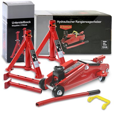 Enva Rangier-Wagenheber 2t 2000kg + 2x Unterstellbock klappbar 2t von Enva