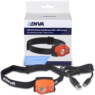 Enva LED Stirnlampe Kopflampe 400 + 200 Lumen von Enva