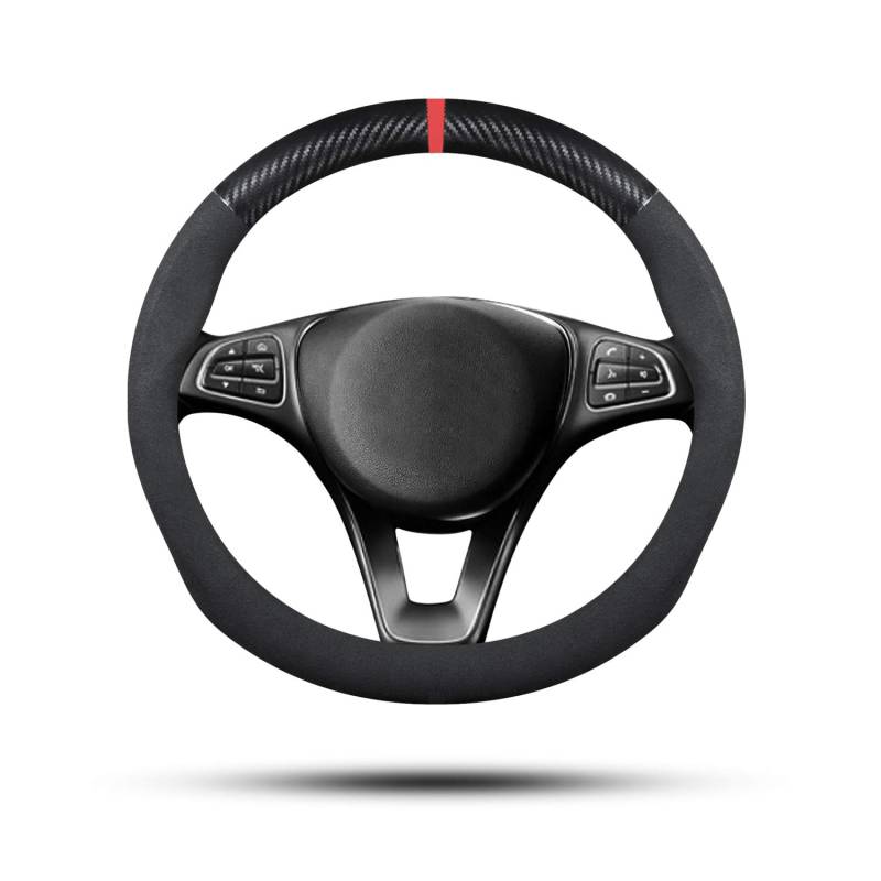 Ergocar Auto Lenkradbezug Rutschfester Auto Sport Lenkradschutz Veloursleder Leder für Durchmesser 38cm (15 ") (Schwarz-U) von Ergocar