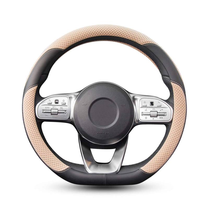 Ergocar D-Form Auto Lenkradbezug Rutschfester Auto Sport Lenkradschutz Mikrofaser Leder mit Atmungsaktives Polyester für D-Form Lenkrad Durchmesser 38cm (15 ") (Beige) von Ergocar