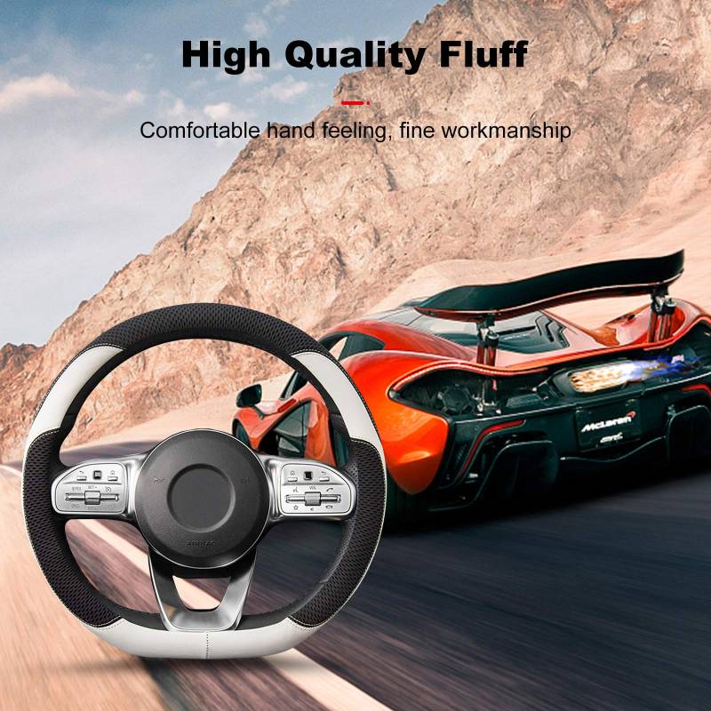 Ergocar D-Form Auto Lenkradbezug Rutschfester Auto Sport Lenkradschutz Mikrofaser Leder mit Atmungsaktives Polyester für D-Form Lenkrad Durchmesser 38cm (15 ") (Weiß) von Ergocar