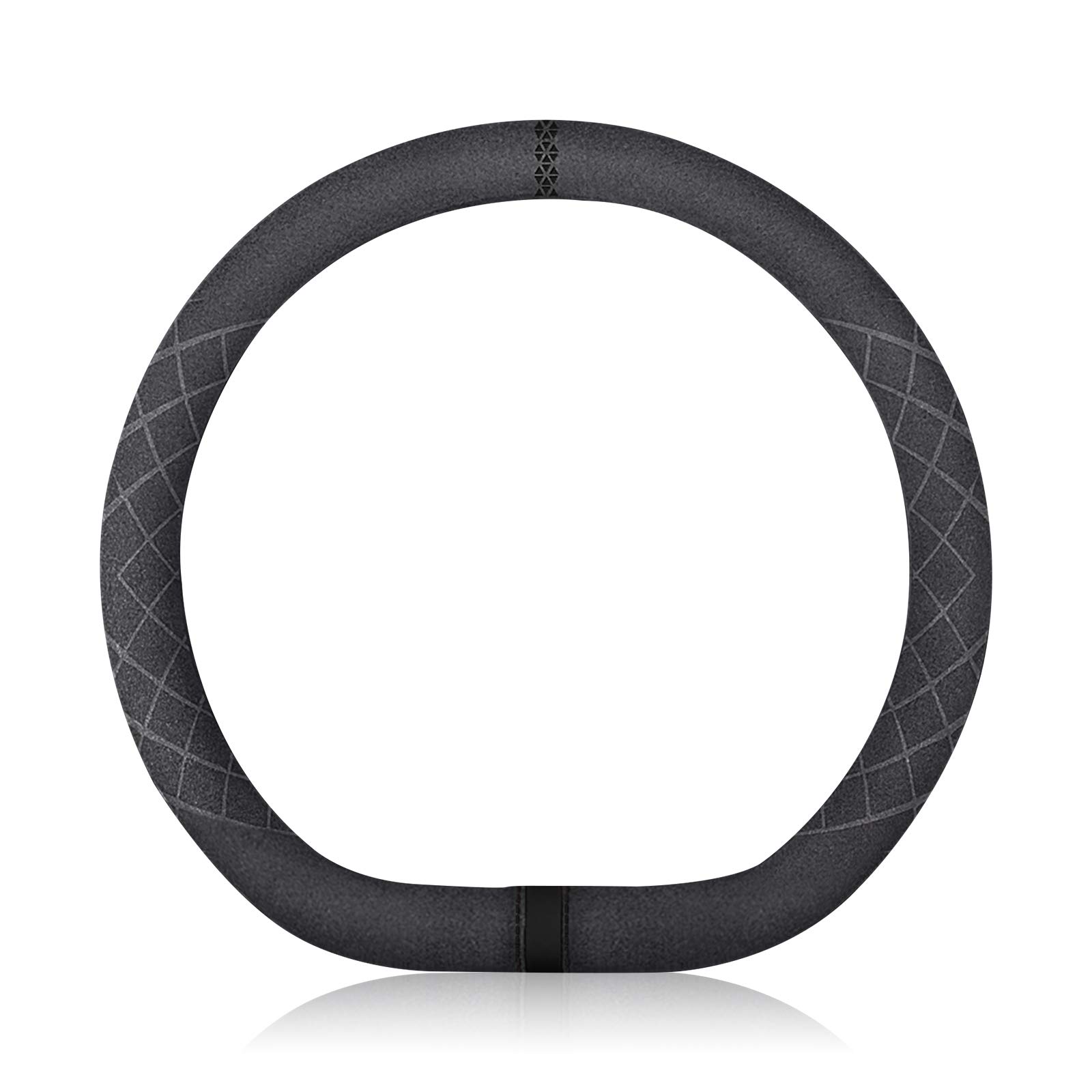 Ergocar D-Form Auto Lenkradbezug Rutschfester Auto Sport Lenkradschutz Mikrofaser Wildleder Winter Warm für D-Form Lenkrad Durchmesser 38cm (15 ") (Schwarz) von Ergocar