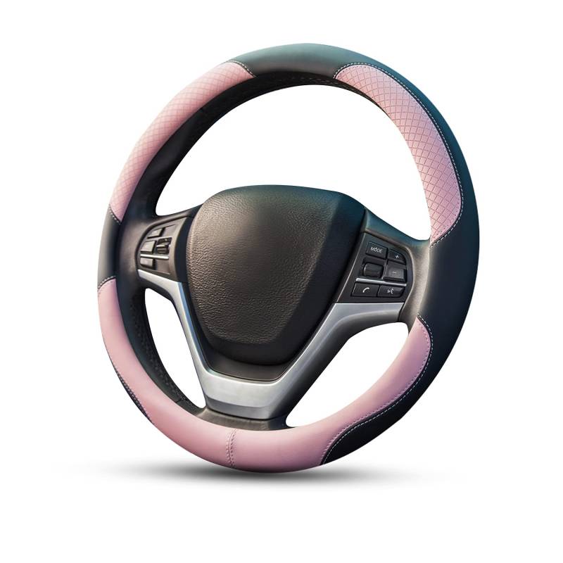 Ergocar Sport Auto Lenkradbezug Rutschfester Auto Lenkradschutz Atmungsaktiv Mikrofaser PU Leder für Durchmesser 38cm (15 ") (Rosa) von Ergocar