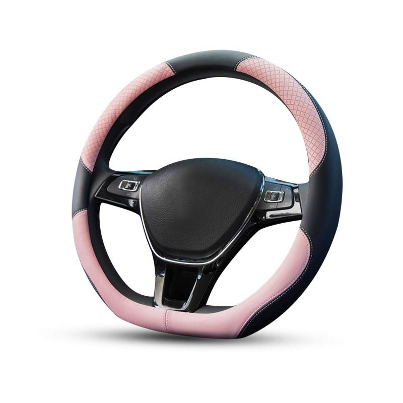 Ergocar Sport D-Form Auto Lenkradbezug Rutschfester Auto Lenkradschutz D-Typ Atmungsaktiv Mikrofaser PU Leder für Durchmesser 38cm (15 ") (Rosa) von Ergocar