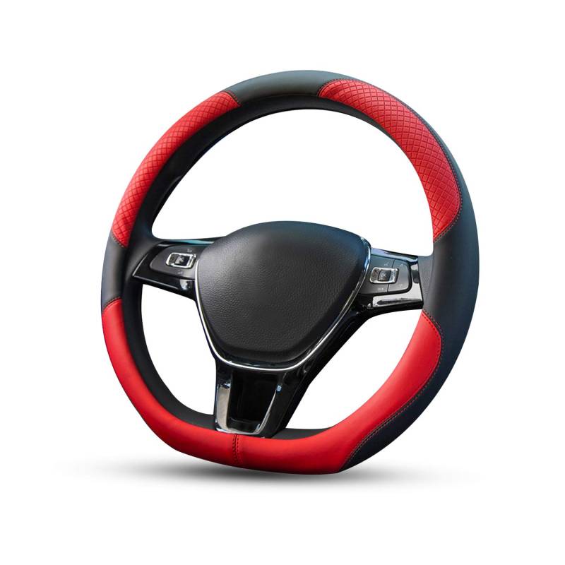 Ergocar Sport D-Form Auto Lenkradbezug Rutschfester Auto Lenkradschutz D-Typ Atmungsaktiv Mikrofaser PU Leder für Durchmesser 38cm (15 ") (Rot) von Ergocar