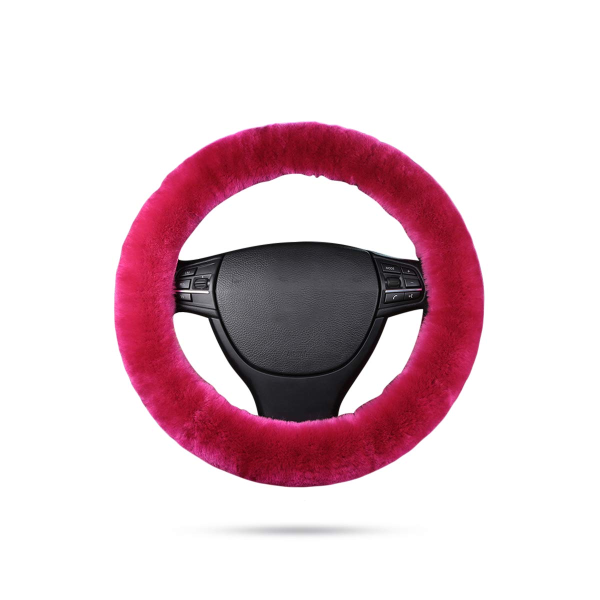 Ergocar weicher Auto-Lenkradbezug der reinen Wolle universeller rutschfester elastischer Winter warmer Autolenkradschutz - Rose rot von Ergocar