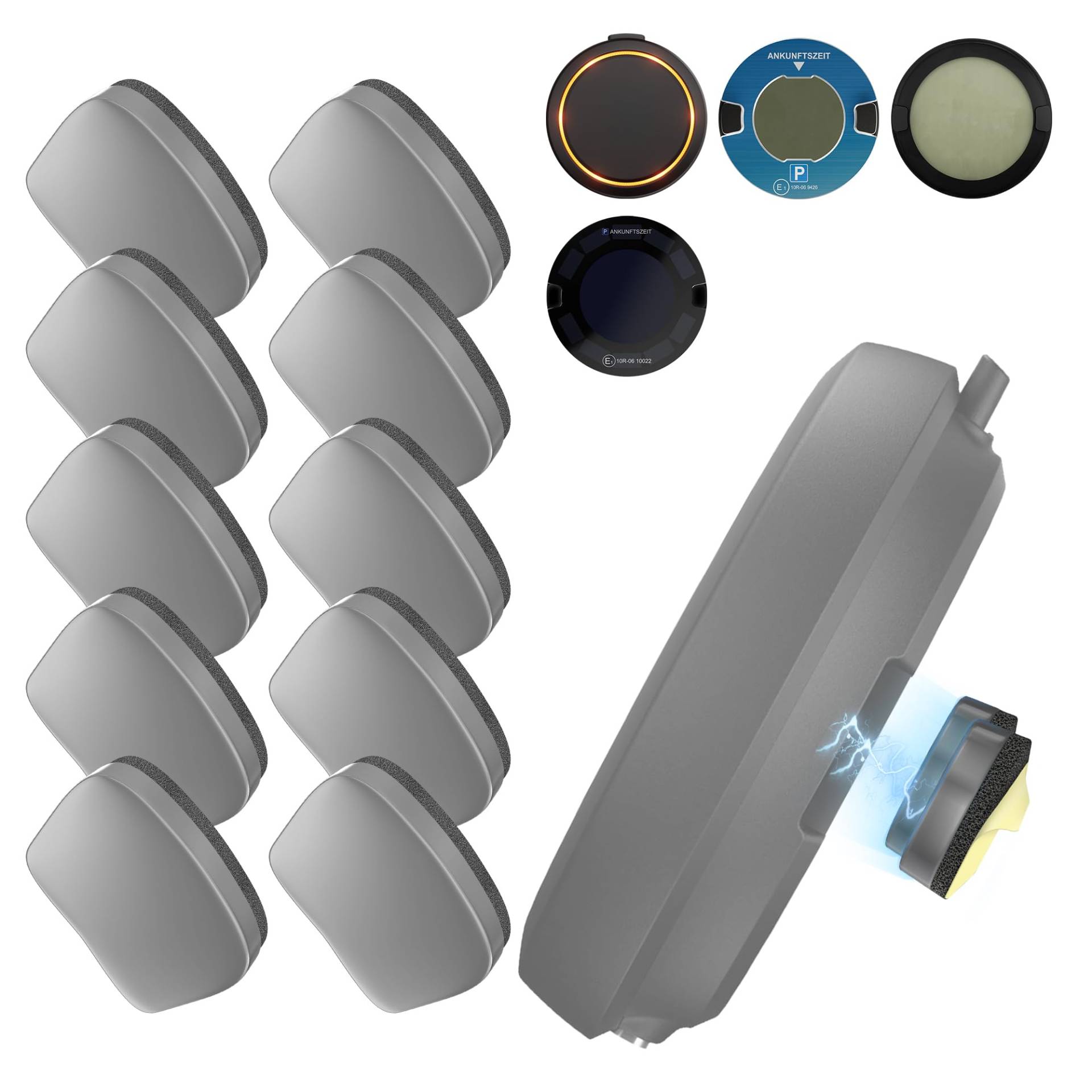 Ermorgen 10 Stücke Ersatz Metallplättchen Set kompatibel mit OOONO P-DISC NO3/ OOONO 2 und OOONO P-DISC NO2 / NO1, Halterung für OOONO Parkscheibe und Blitzerwarner, 5 Paar Klebepads mit Magnet von Ermorgen