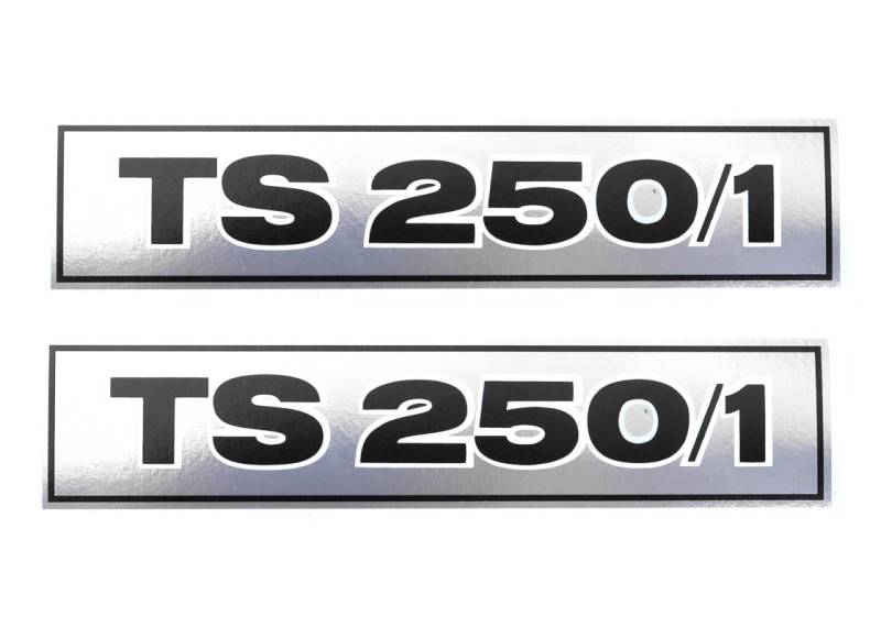 Abziehbild Schriftzug für MZ TS 250/1 für Seitendeckel - schwarz auf chrom von Ersatzteil von MMM
