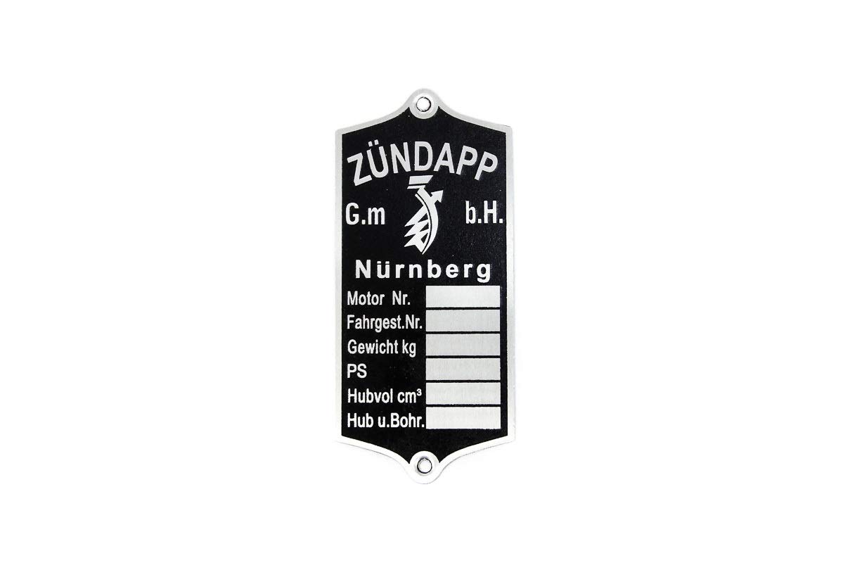 Typenschild für Zündapp DB 200, 201, 202, 203 von MMM