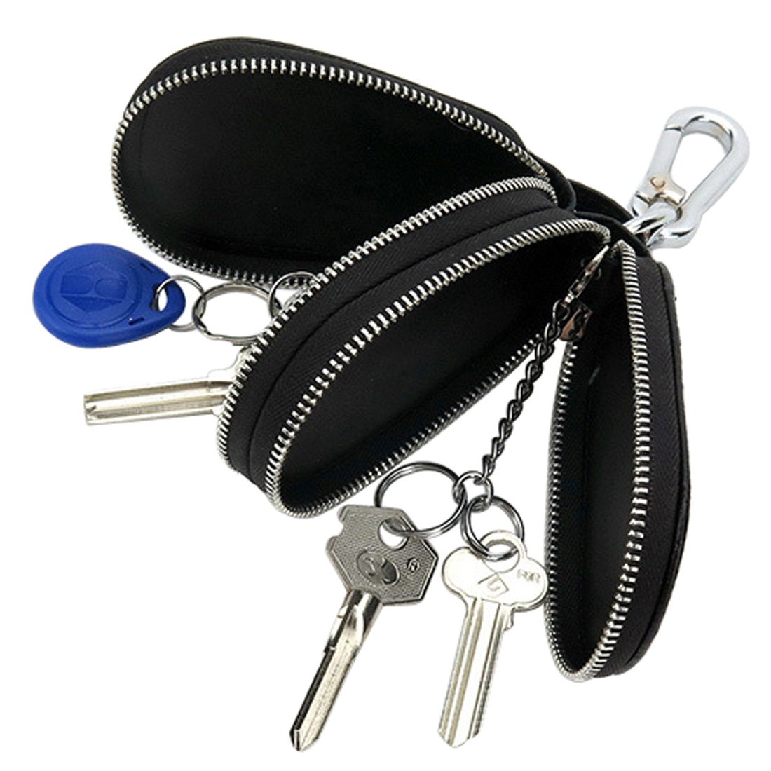 Esdrem-Unisex-Echtleder-Schlüssel-Hülle/Halter - mit Doppelreißverschluss - Auto-Schlüsselanhänger-Schlüsseletui Black Gourd Shape von Esdrem