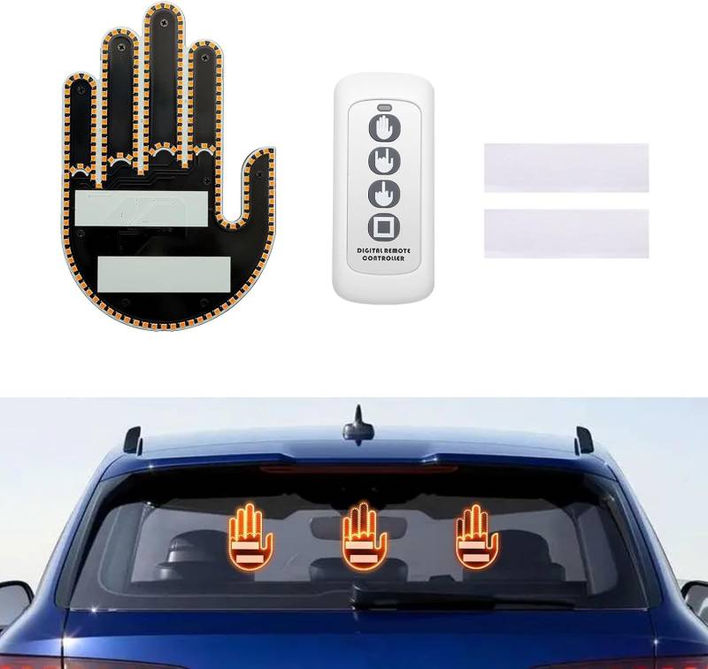 Esenlong Auto Finger Licht, lustige Auto 3 Gestur Lampe Auto Rückfenster LED Zeichen Licht mit Fernbedienung, Auto LED Zeichen Hand Road Rage Zeichen (gelb) von Esenlong
