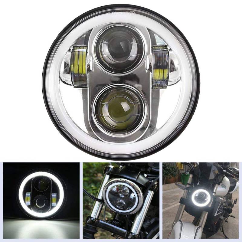 Daymaker Projector Angel Eyes 225 Motorradlicht, 40 W, LED-Scheinwerfer, 14,6 cm, mit DRL-Fernlicht für Harley Davidson silber von Esyauto
