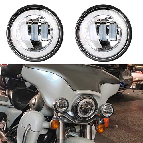 Esyauto 2 Stück 11,4 cm runde CREE LED Nebelscheinwerfer mit weißen Angel Eyes DRL Halo für Harley Davidson Motorrad (Silber) von Esyauto