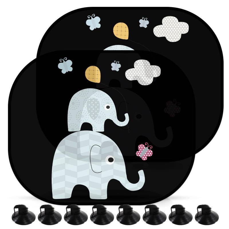 Sonnenschutz Auto Baby,44x35cm Sonnenschutz für Auto,Universeller Auto Sonnenblende mit UV Schutz,Elefanten Motiv,mit 8 Saugnäpfen für Baby Kinder Mädchen Jungen von Eteiylt