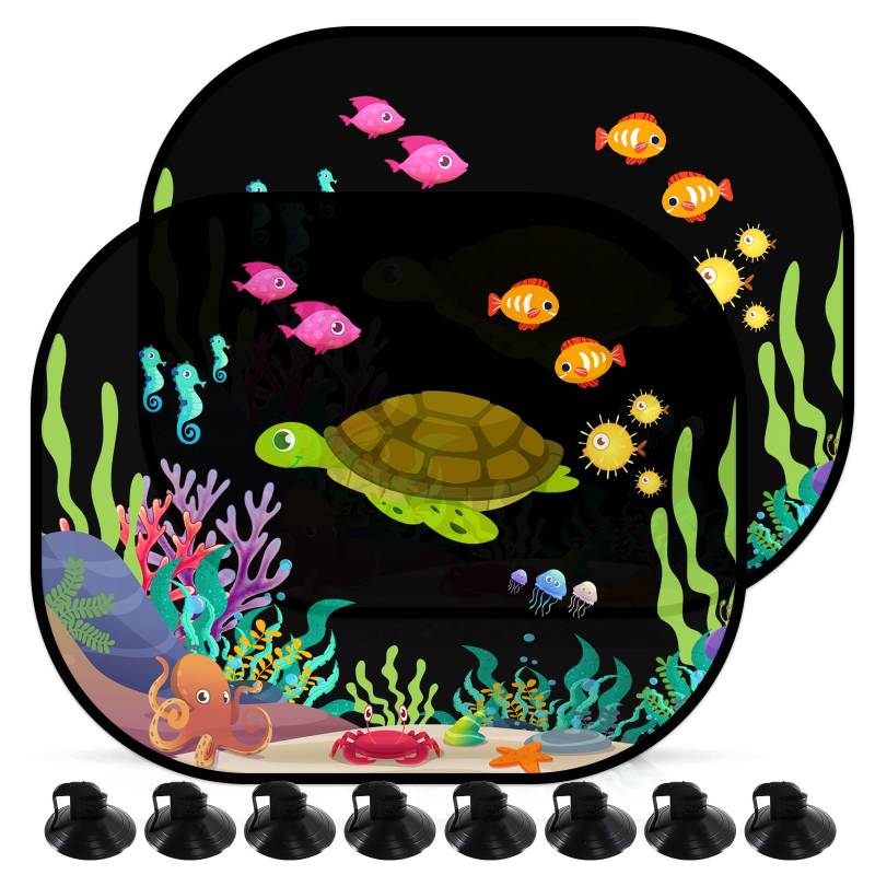 Sonnenschutz Auto Baby,44x35cm Sonnenschutz für Auto,Universeller Auto Sonnenblende mit UV Schutz,Turtle Motiv,mit 8 Saugnäpfen für Baby Kinder Mädchen Jungen von Eteiylt