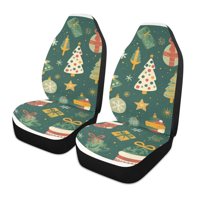 EtherSpher Frohe Weihnachten Grün Weihnachtsbaum Dekorative Sitzbezüge für Autos Auto Cool Cover für Autositz Funda para carro asientos 2er Set von EtherSpher
