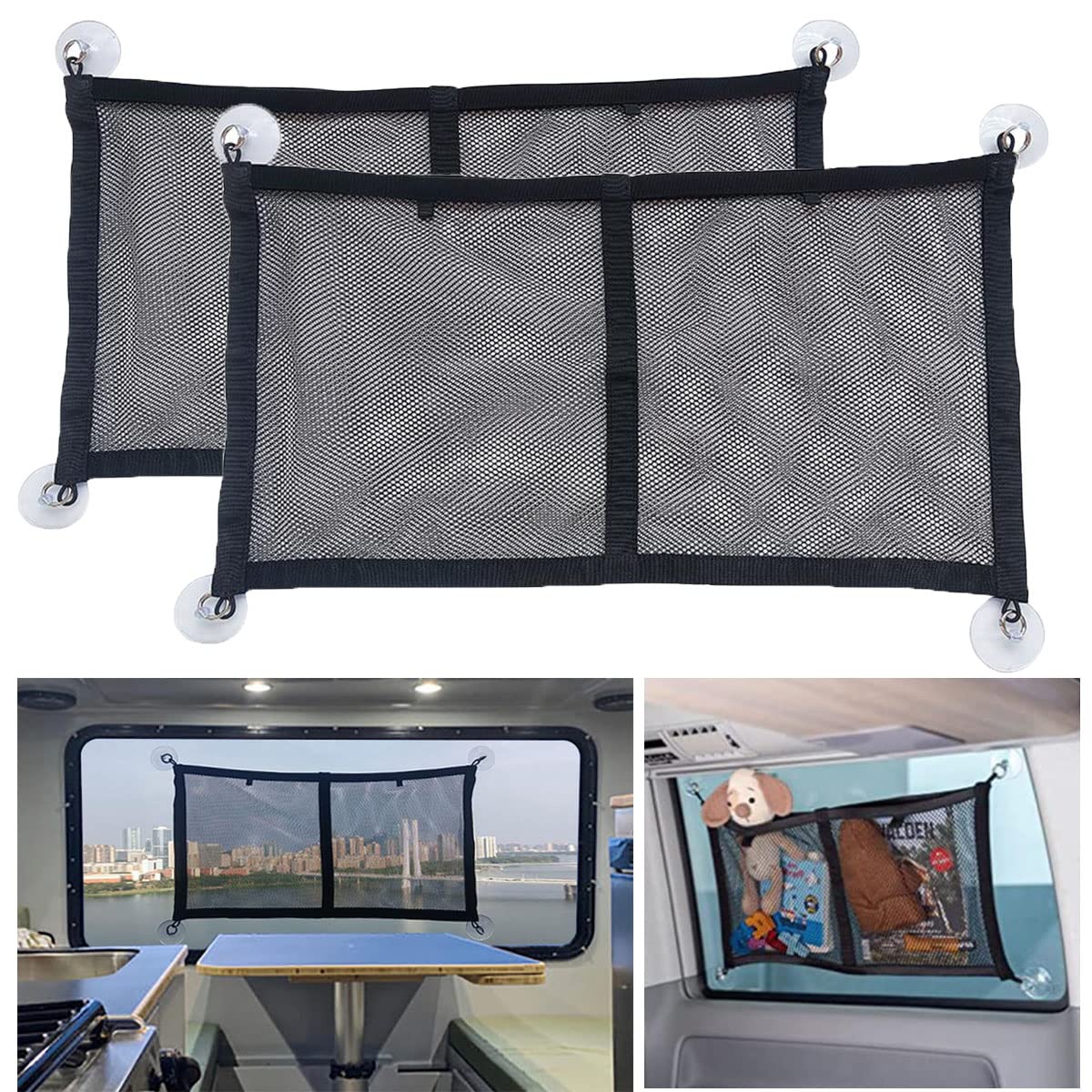 Etomvoop 2 Stück Auto Gepäck-Netz Aufbewahrungs-Netz für alle Fenster und das Aufstelldach von V VV T5 T6 Transporter, Wohnmobile, Wohnwagen, Boote (2PCS-67X35cm) von Etomvoop