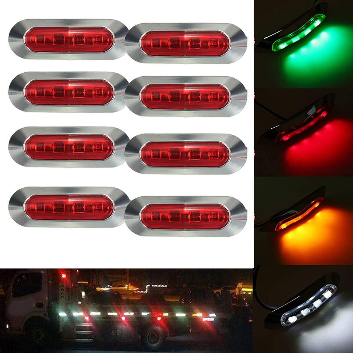 Etomvoop 8 x LED-Seitenmarkierungsleuchten, wasserdicht, 4 LEDs, für 12 V-24 V, LKW, Anhänger, Wohnmobil, Boot, Marine (rot) von Etomvoop