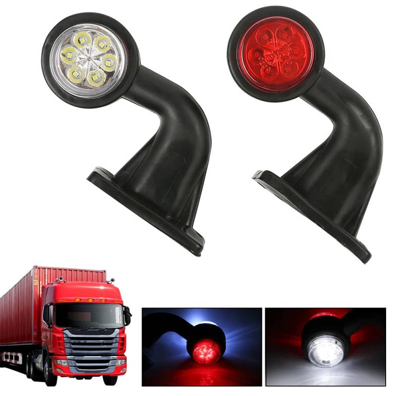 2 x 12 LED-Seitenmarkierungsleuchten, 12 V-24 V, Weiß und Rot, Ellenbogen-Seitenbeleuchtung, Markierungsleuchten für Auto, LKW, Anhänger, Wohnwagen von Etomvoop