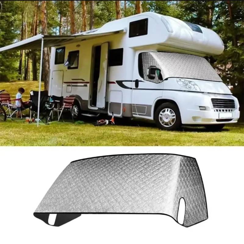 Wohnmobil-Frontscheibenabdeckung für Ford Klasse C E450 1997–2023, Wärmedämmung, UV-Schutz, Sonnenschutz, 4-lagig, mit Spiegelausschnitt, silberfarbener Auto-Außenschutz von Etomvoop