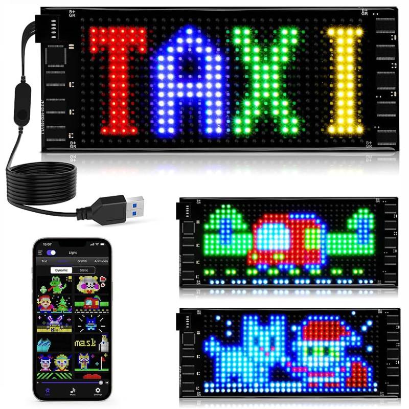 Euakee Led-Zeichen für Auto, programmierbare DIY Devil Eyes Light Scrolling Zeichen für Auto, Flexible LED Store Zeichen App & Fernbedienung, helle Werbung LED-Zeichen, 2,76x6,81in von Euakee