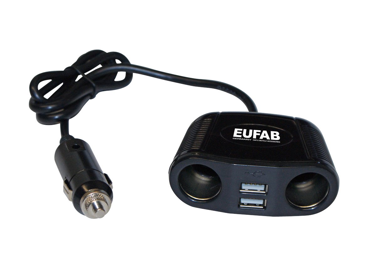 Eufab 16549 Doppelsteckdose 12 V mit Kabel und USB-Anschluss von EUFAB