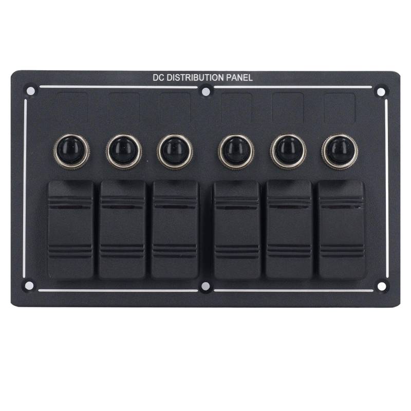 Rocker Switch Panel 6 Banden LED DC -Stromverteilung Überlastschutz für Boot Marine Caravan - Aluminiumlegierung Einfache Installation für Schiffe, Yachts von Eujgoov