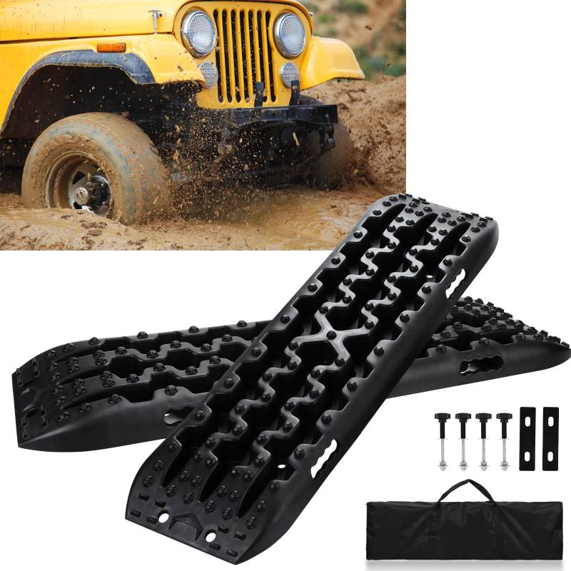 Eulenke 2X Sandbleche Wohnmobil | Anfahrhilfe für Schnee & Sand | 10T Traglast | Mit Aufbewahrungstasche & Befestigungsstiften | Offroad Reifenmatte für Wohnmobile, Autos, Geländewagen von Eulenke