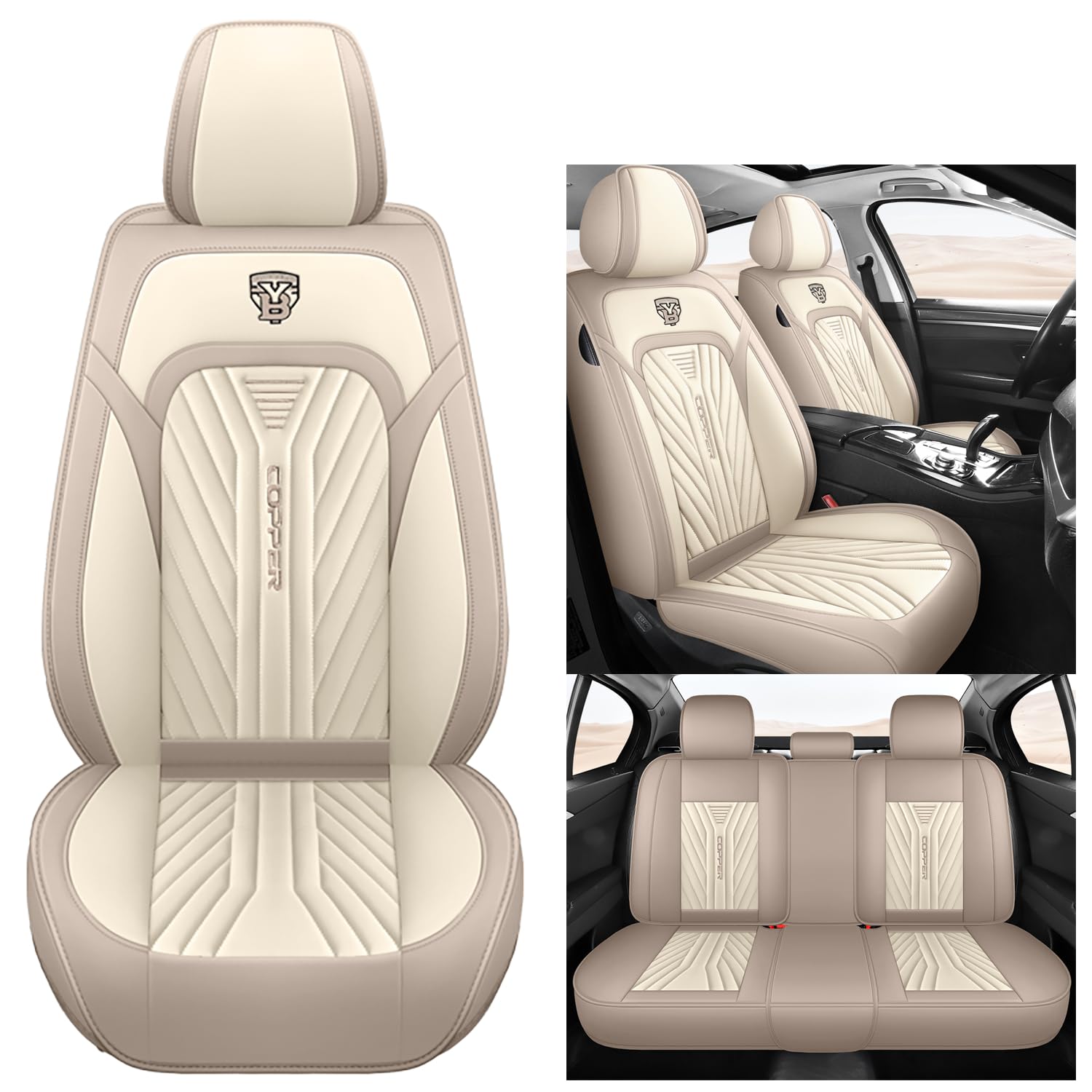 Eunncu Autositzbezüge komplettes Set Universal in Stylish Design | Schonbezüge für Vordersitze und Rückbank | Auto Sitzbezüge Airbag Kompatibel | Premium Wasserdicht Sitzbezug, Beige Braun Eunncu Autositzbezüge komplettes Set Universal in Stylish Design | Schonbezüge für Vordersitze und Rückbank | Auto Sitzbezüge Airbag Kompatibel | Premium Wasserdicht Sitzbezug, Beige Braun von Eunncu